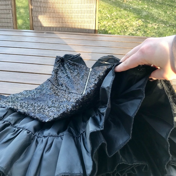 Strapless black sequin formal A-line dress - Picture 3 of 4
